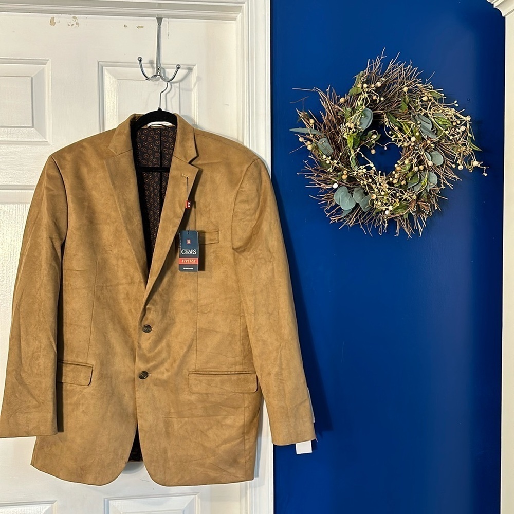 NWT Men’s Chaps Classic-Fit Faux-suede Stretch Sport Coat Size 44 Long